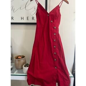 Red A-Line Dress with Wood Button Details